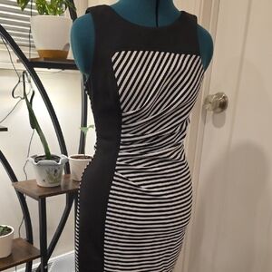 Guess Black and White Striped Midi Dress